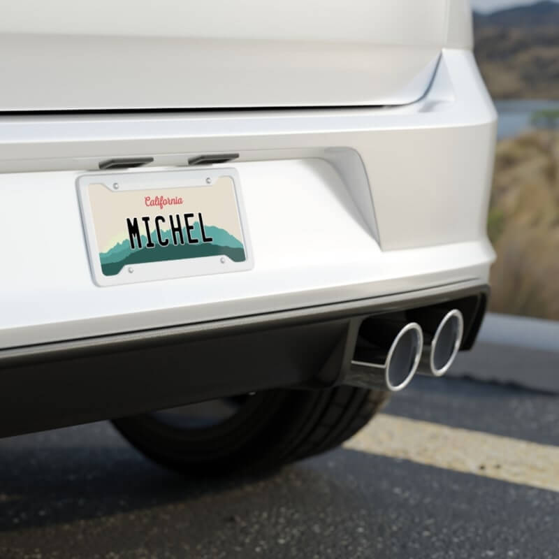 An image of a custom license plate on the rear bumper.