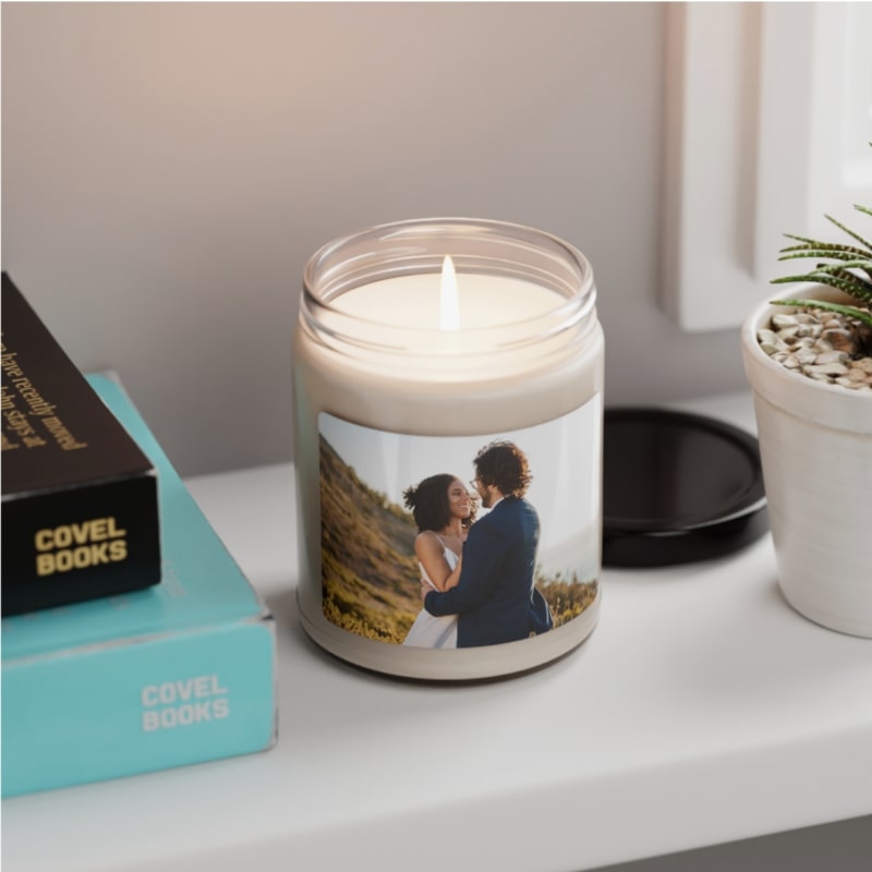 Customized photo candle with a lovely photo of a couple printed on it