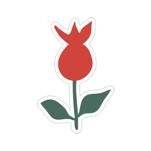 Die-cut sticker of a minimalistic red flower.