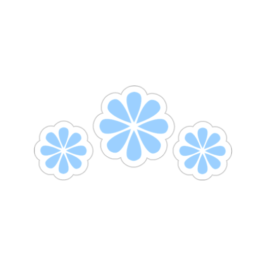 Die-cut sticker of three minimalistic blue flowers.