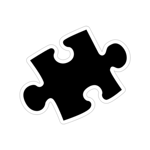 Die-cut sticker of a black puzzle piece.