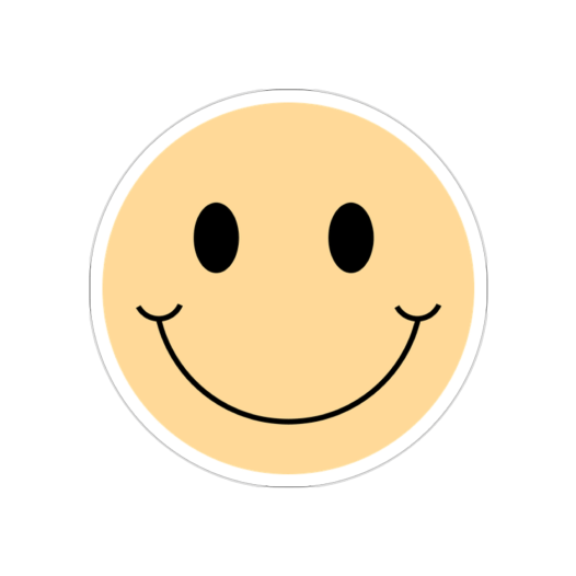 Kiss-cut sticker of a yellow, round smiley face.