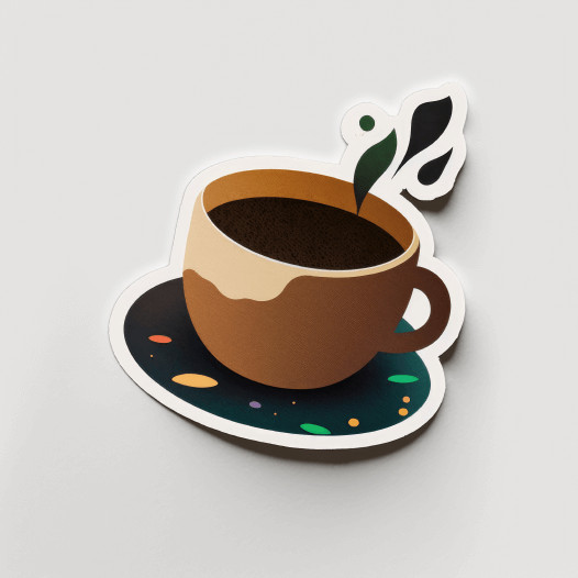 Kiss-cut sticker of a coffee cup.