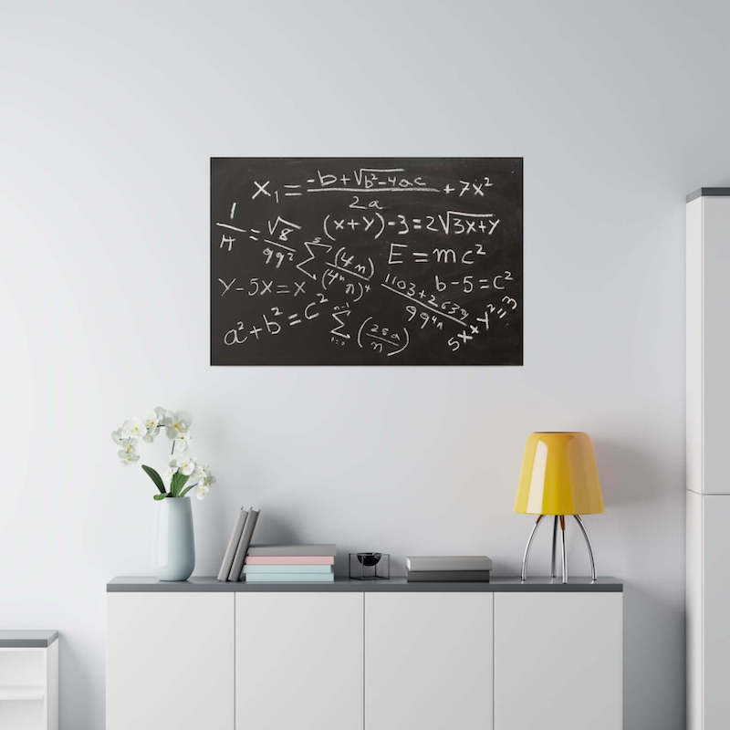 A home display with a matte canvas that has important math formulas printed on it.