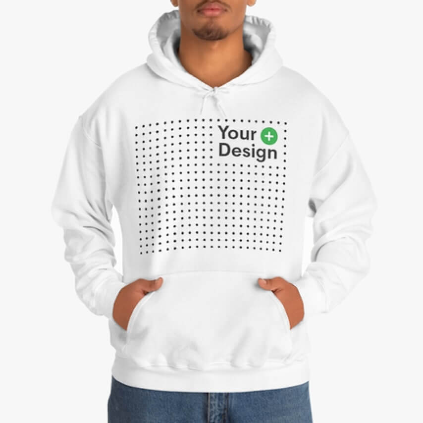 Unisex Heavy Blend™ Hooded Sweatshirt with an “Add Your Design” placeholder.
