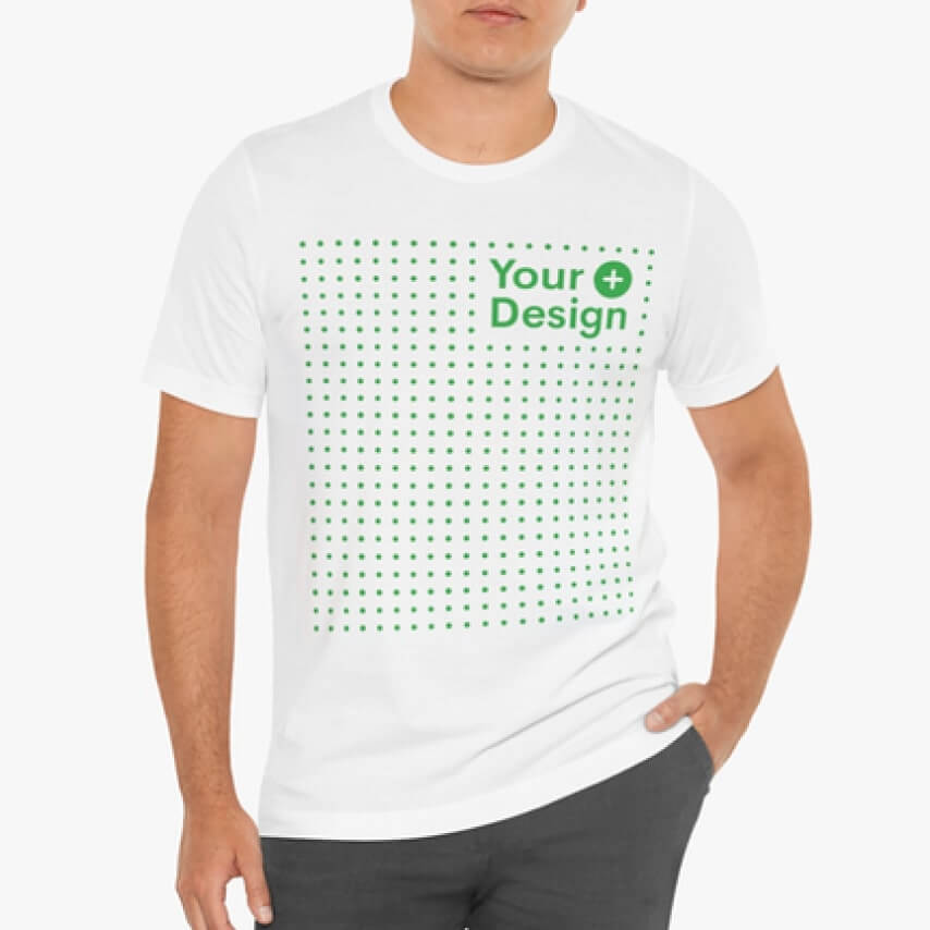 Unisex Jersey Short Sleeve Tee with an “Add Your Design” placeholder.