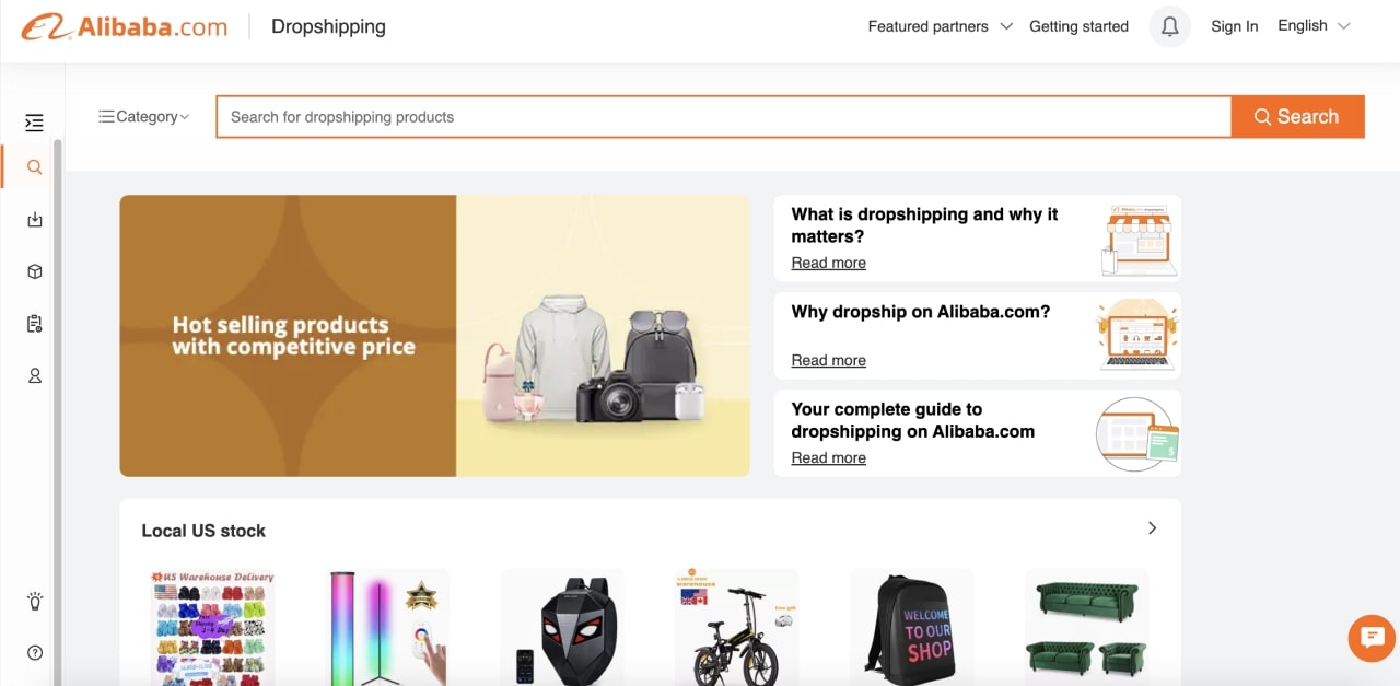 Alibaba Dropshipping homepage screenshot.