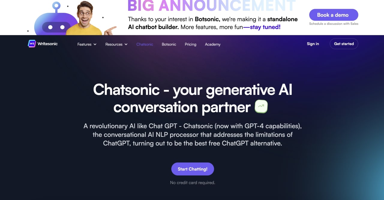 Chatsonic homepage screenshot.