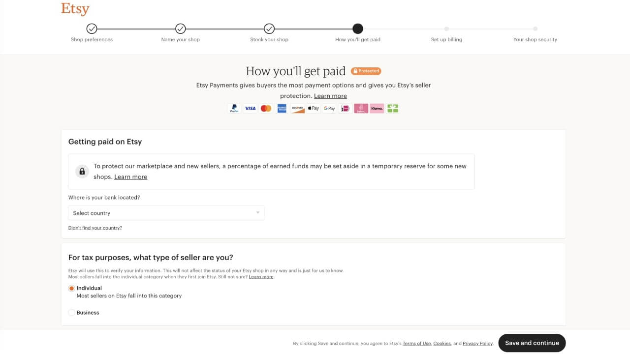 How You'll Get Paid section where one must set up their Etsy Payments.
