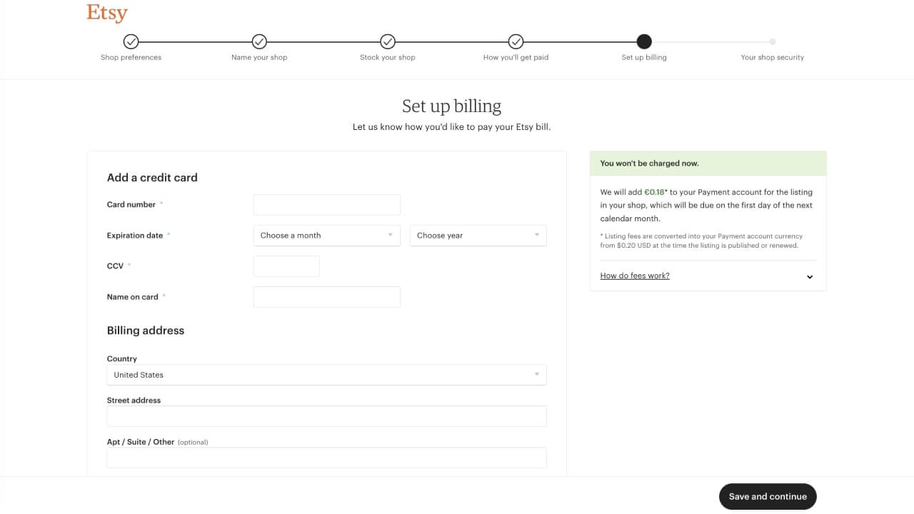 Set Up Billing section where a credit card and a billing address must be added.
