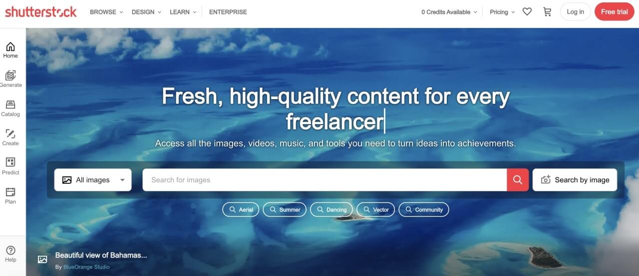 Shutterstock homepage screenshot.
