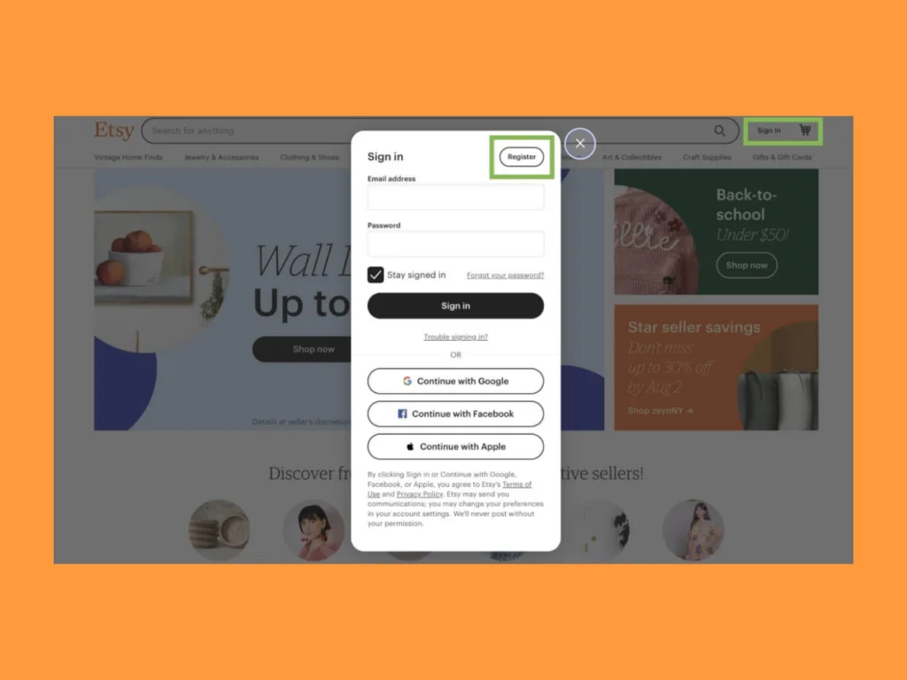 Open an Etsy account