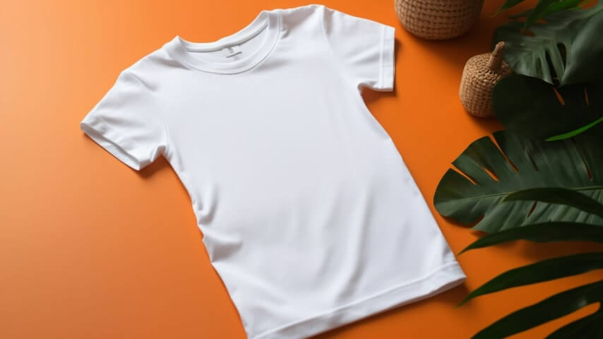 Blank white label t-shirt on an orange background.