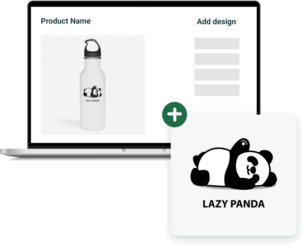 Illustration of how to apply a design to a water bottle in Printify's Mockup Generator.