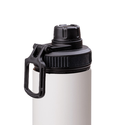 Custom water bottle with a spill-proof lid.