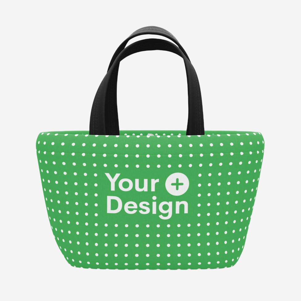 A mockup image of a personalized lunch bag with carrying handles.