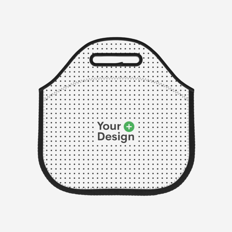 A mockup image of a custom neoprene lunch bag.