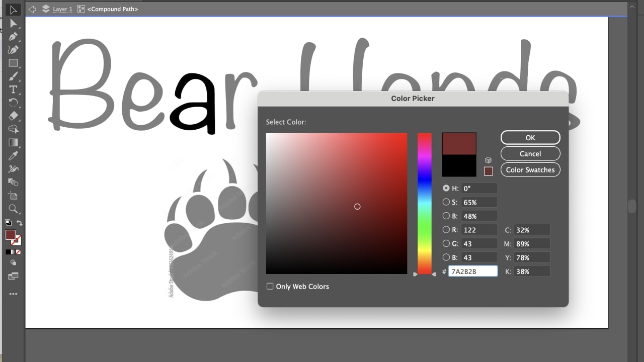 Example of ungrouping an element in Adobe Illustrator in order to change its color.