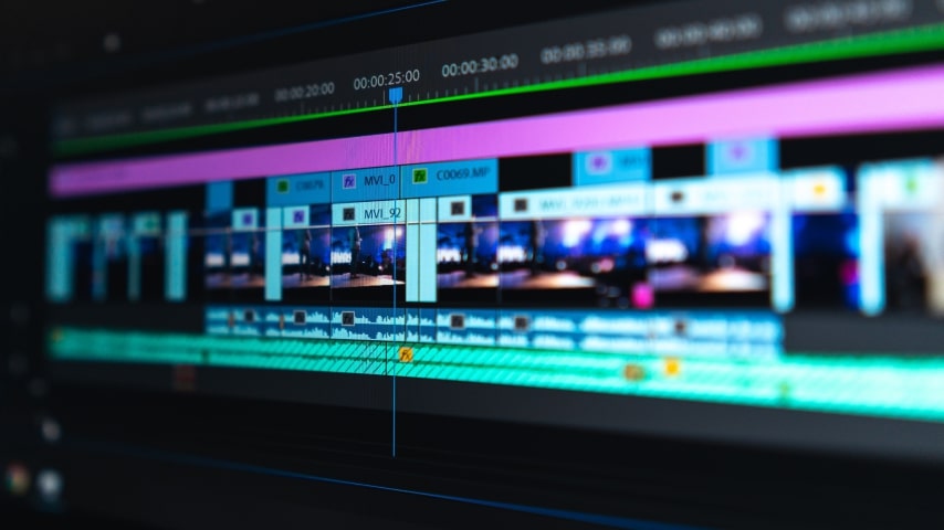 A part of video material being edited on the computer.