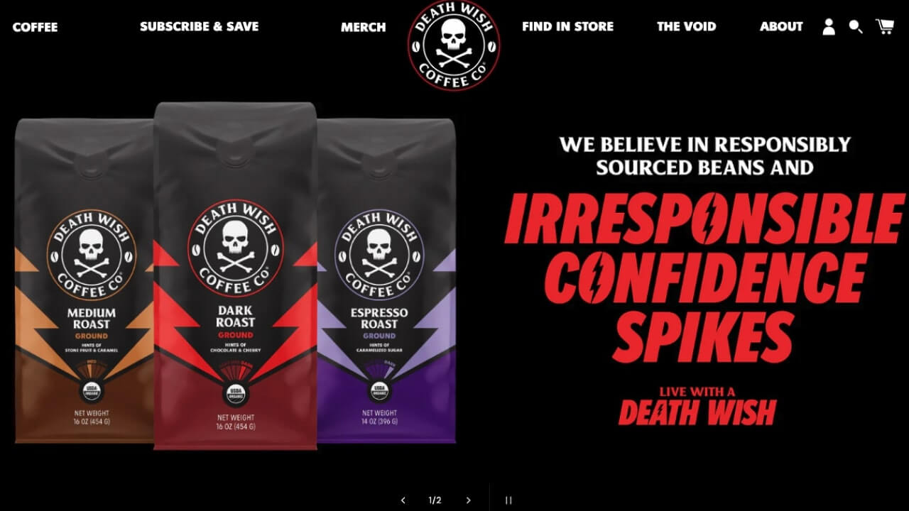 The home page of the Death Wish Coffee store.