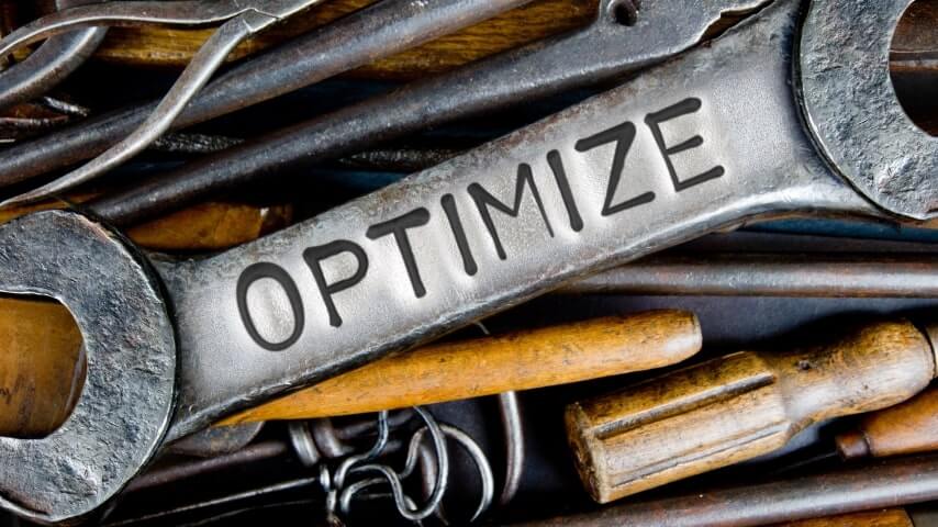 A set of handymen's tools with the word “Optimize” on them.