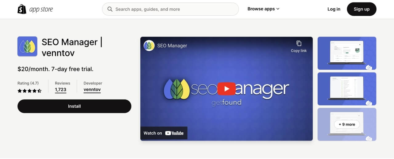 Shopify SEO apps: SEO Manager.