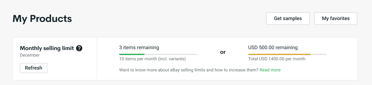 eBay monthly limits section displayed from Printify's side.