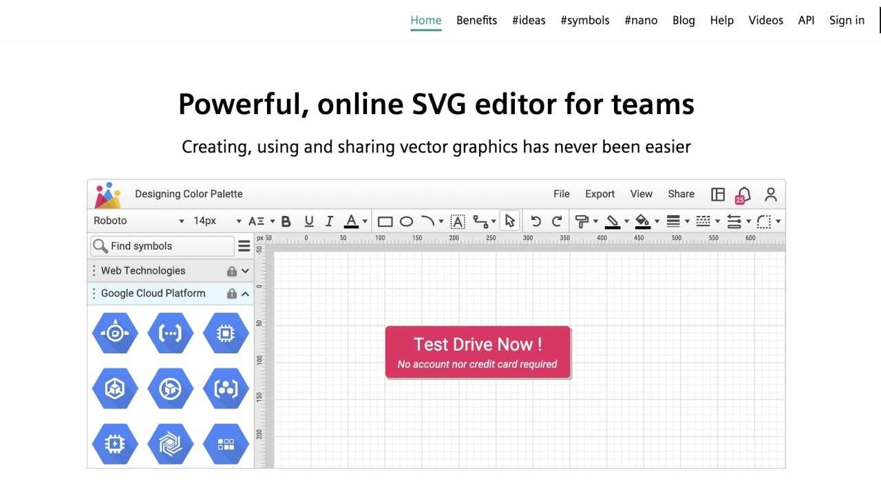 Vecta homepage promoting their online SVG editor for teams.