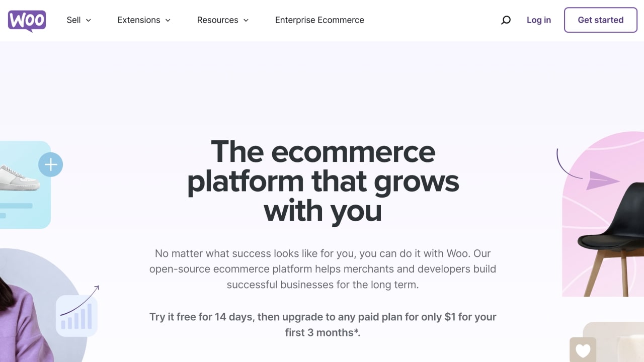 WooCommerce homepage promoting their free trial.