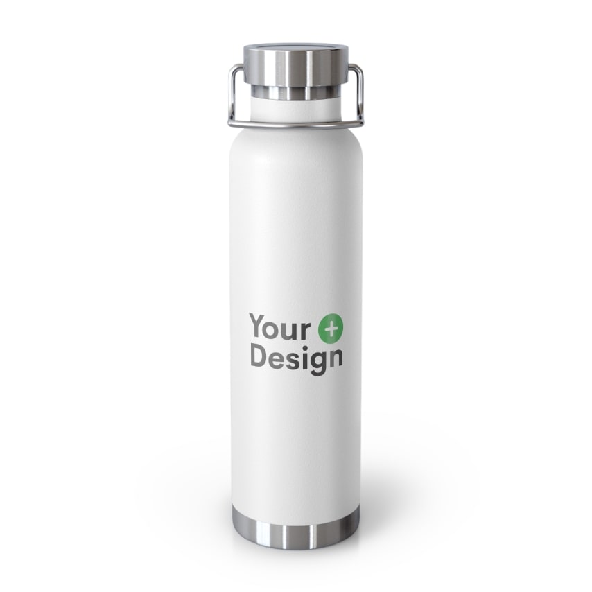 A white bottle with the “Your Design+” logo.