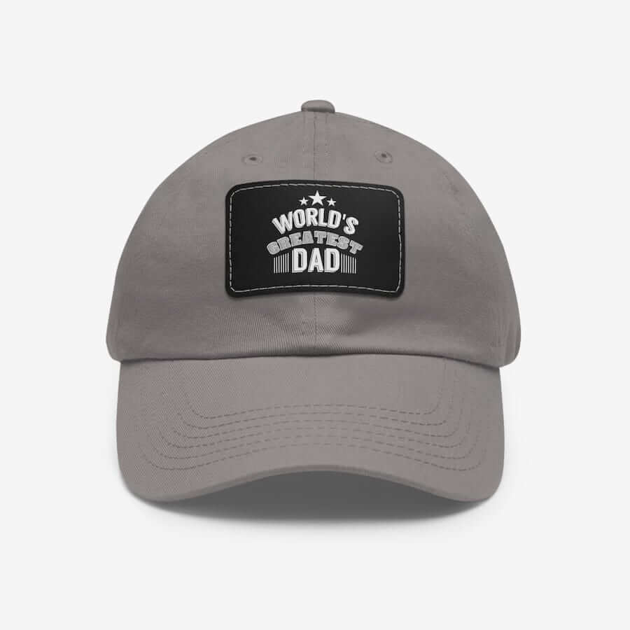 A gray cap with the text “World’s Greatest Dad”, suggesting that caps make great gifts for dads.