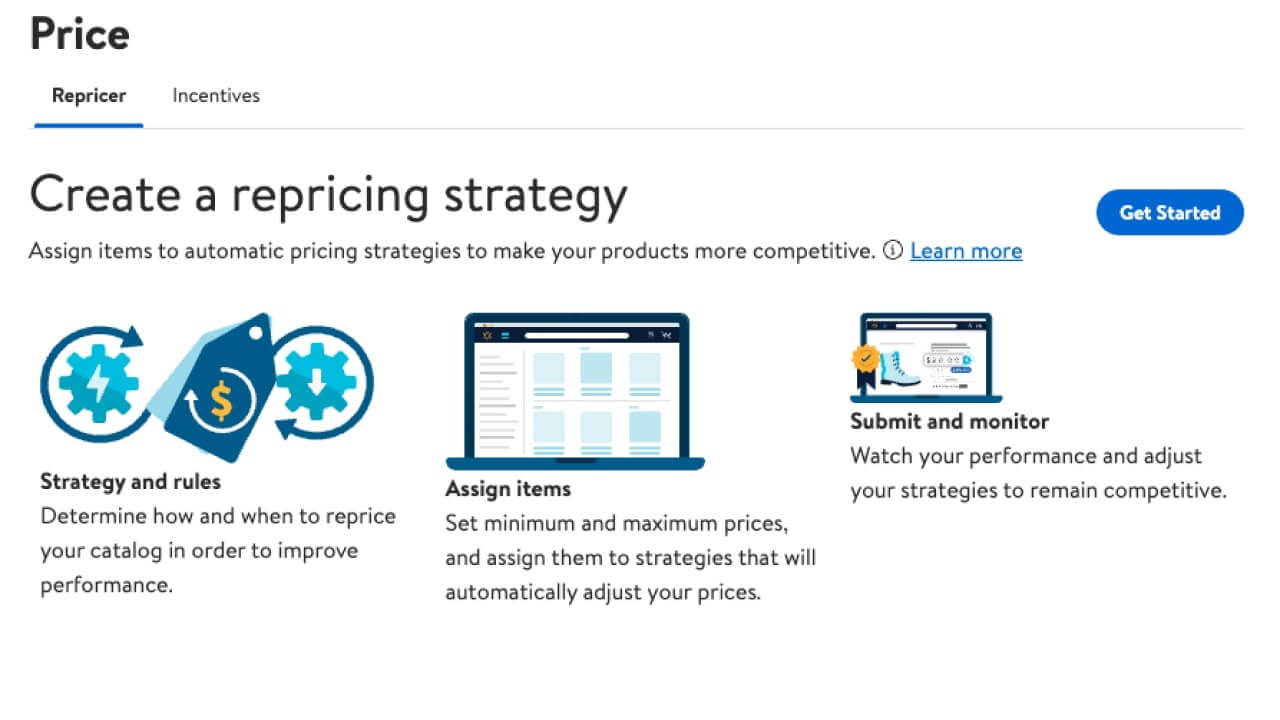 Walmart Marketplace automatic pricing strategy feature page.