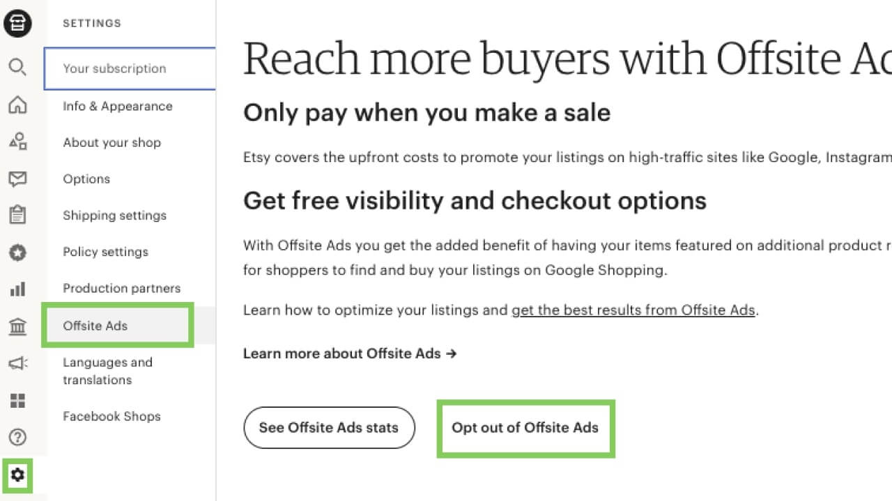 Offsite Ads page on Etsy, where one can opt out of Offsite Ads.