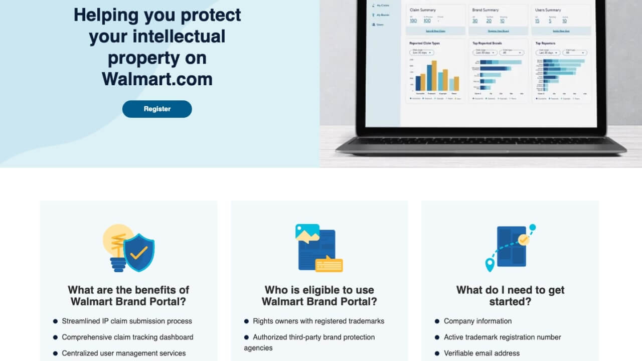 Walmart Brand Portal outlining its benefits and target user base.