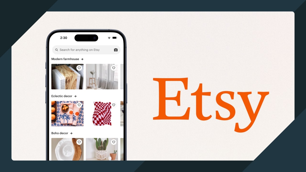 A phone with the Etsy app showing on the screen.