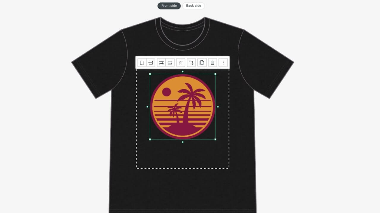 Illustration of how applying a design onto a t-shirt works in Printify Mockup Generator.