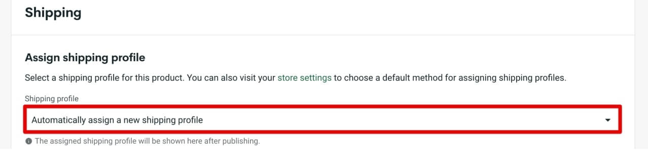 The “Automatically assign a new shopping profile” option selected before publishing a product from Printify to Shopify.