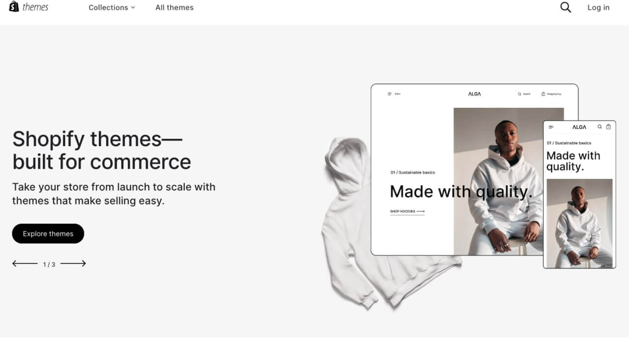 The homepage of the Shopify Theme store.