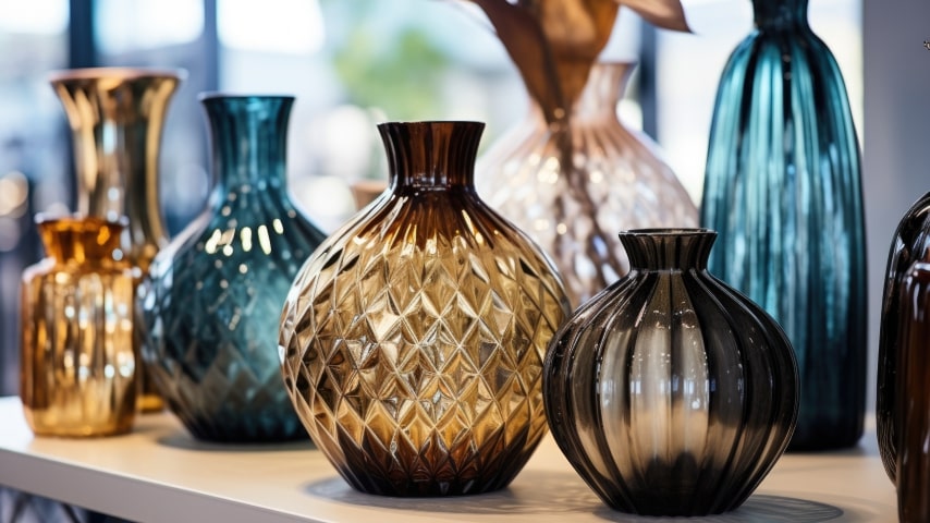 Different colored and shaped vases.