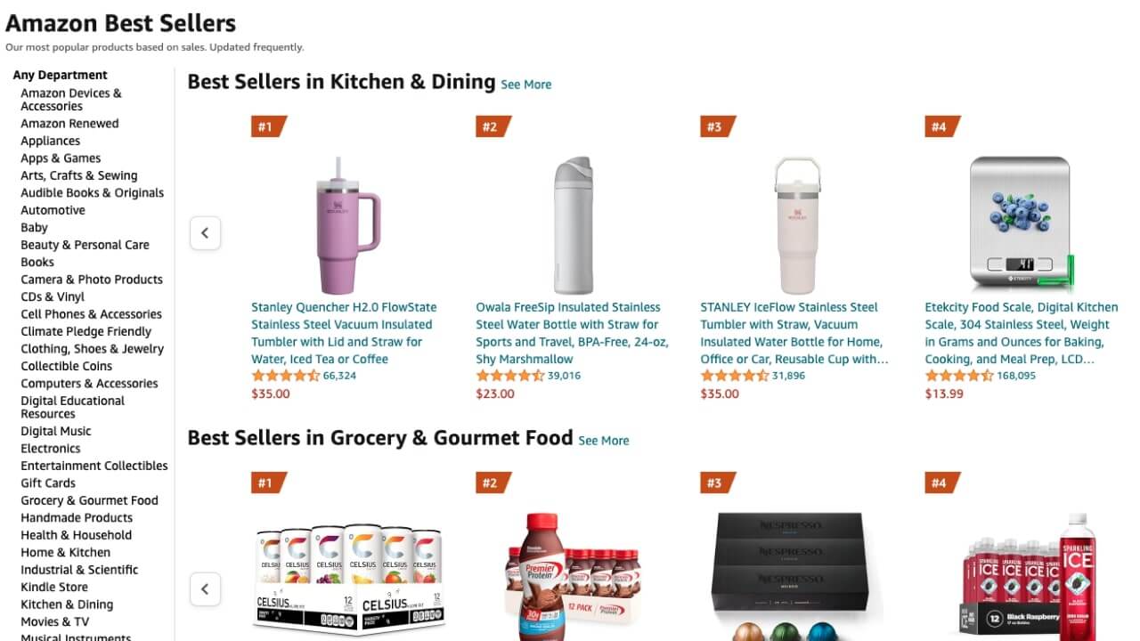 Amazon Best Seller products across different categories.
