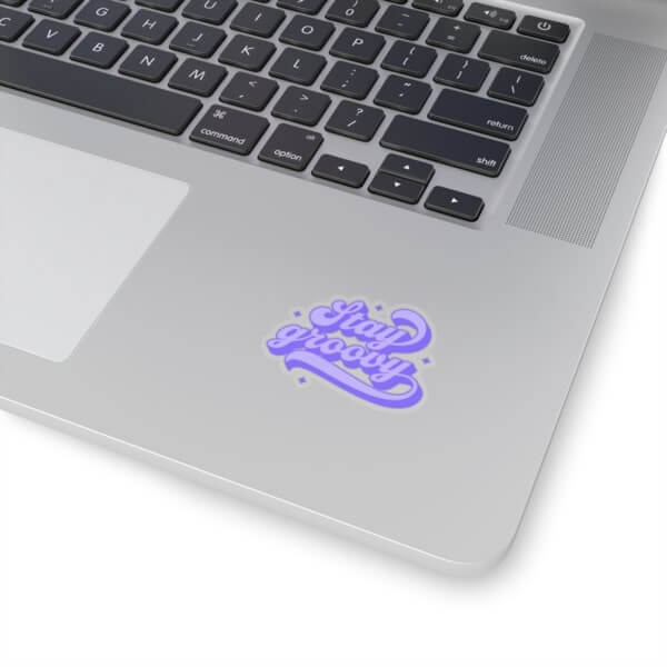 Kiss-cut sticker on a laptop as an example of a high-profit margin product.