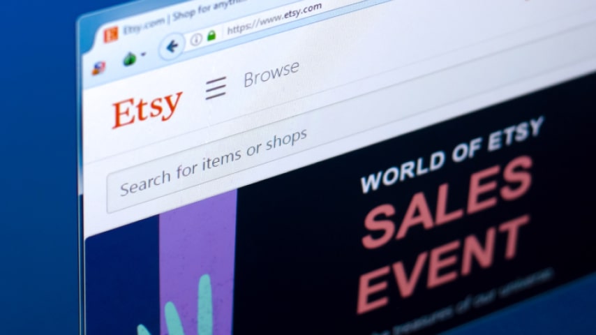 The Etsy website opened in a browser window.