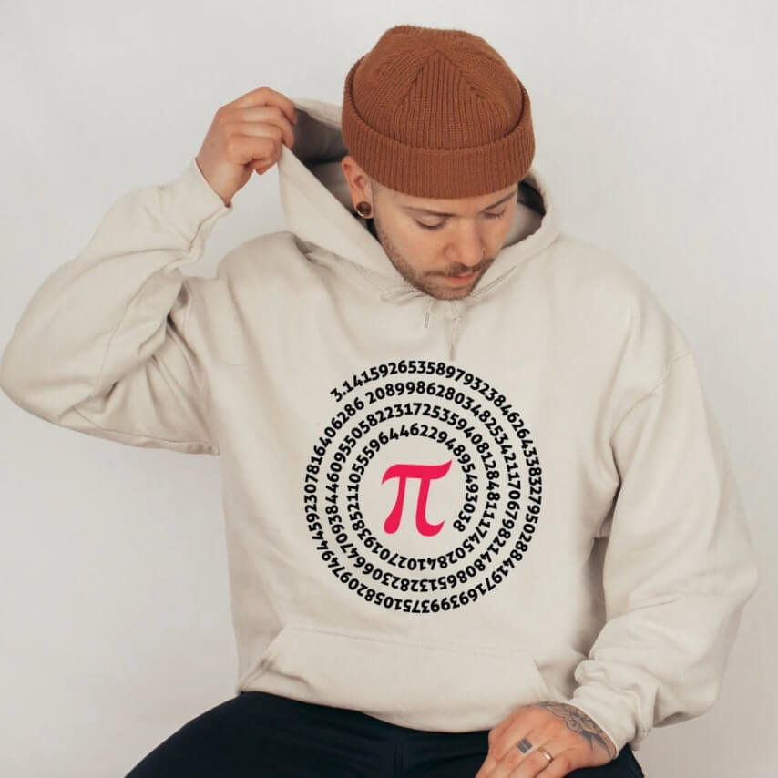 A clever hoodie design with the mathematical pie sign in the middle and numbers around it.