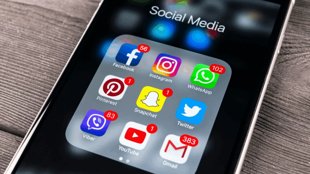 A phone with social media apps on.