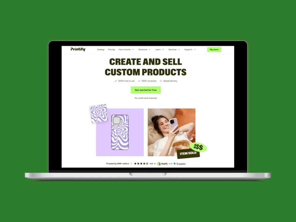 A screenshot of Printify’s landing page.