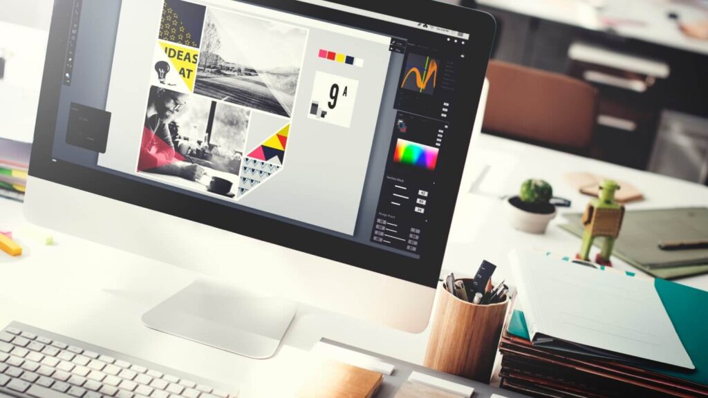 Create unique designs A computer screen with design elements on it.
