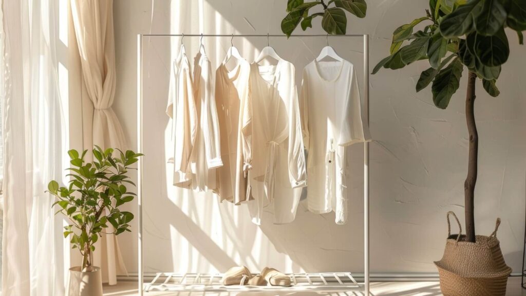 How much does it cost to start a clothing line Clothes on a clothing rack in a light environment.