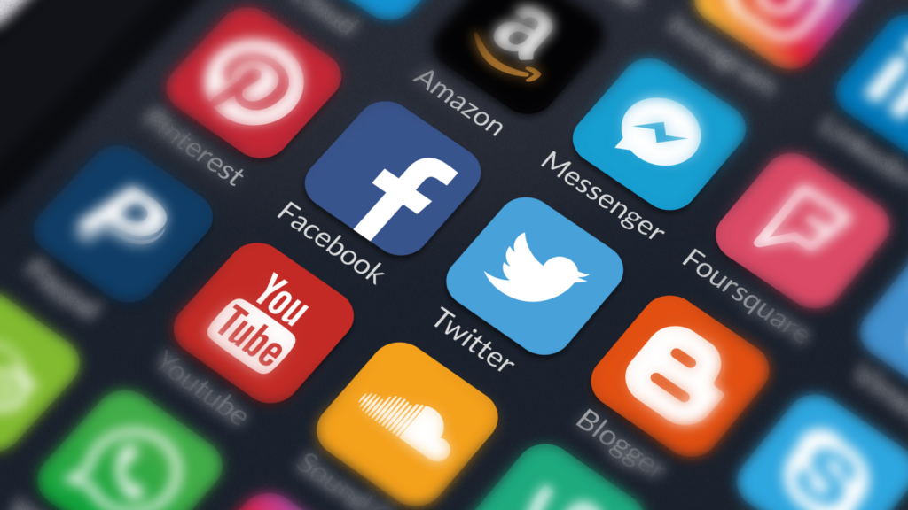 Social media management or consulting A screen with social media apps on.