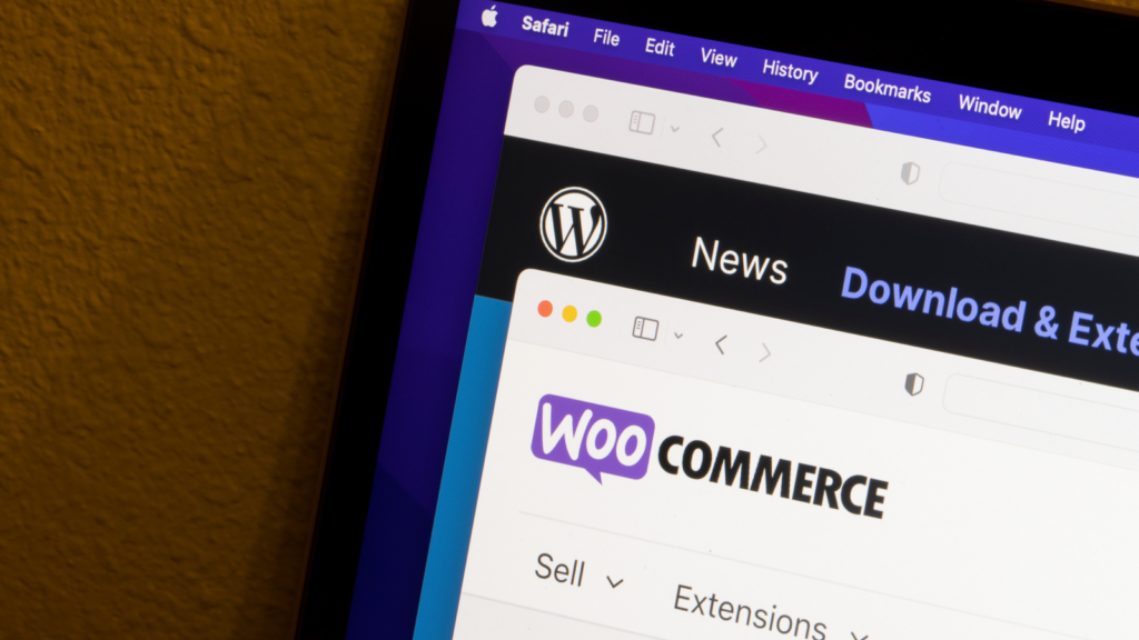 Standalone eCommerce platforms A closeup shot of WooCommerce’s homepage on a laptop screen.