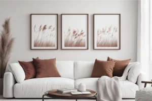 A white interior with elements colored in Pantone’s Color of the Year 2025: Mocha Mousse.